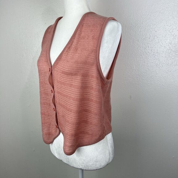 Cal Knits Tank Top Women Medium Orange Sleeveless Button Down Shirt Knit Casual - Picture 2 of 11